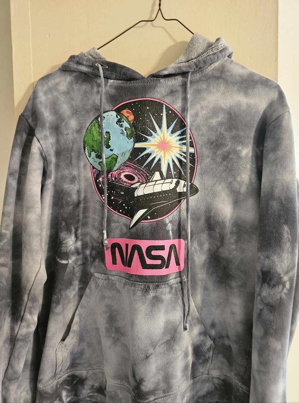 NASA Graphic Tie-Dye Gray Hooded Sweatshirt